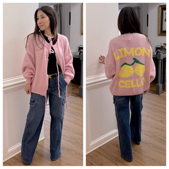 MADE IN ITALY OVERSIZED FABULOUS LIMON CELLO SWEATER CARDIGAN - Picture 2 of 5